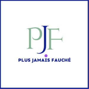 Logo de la formation 'Plus Jamais Fauché' avec les initiales PJF en vert et violet, conçu pour aider les entrepreneurs à maîtriser leurs finances personnelles et bâtir une richesse durable.
